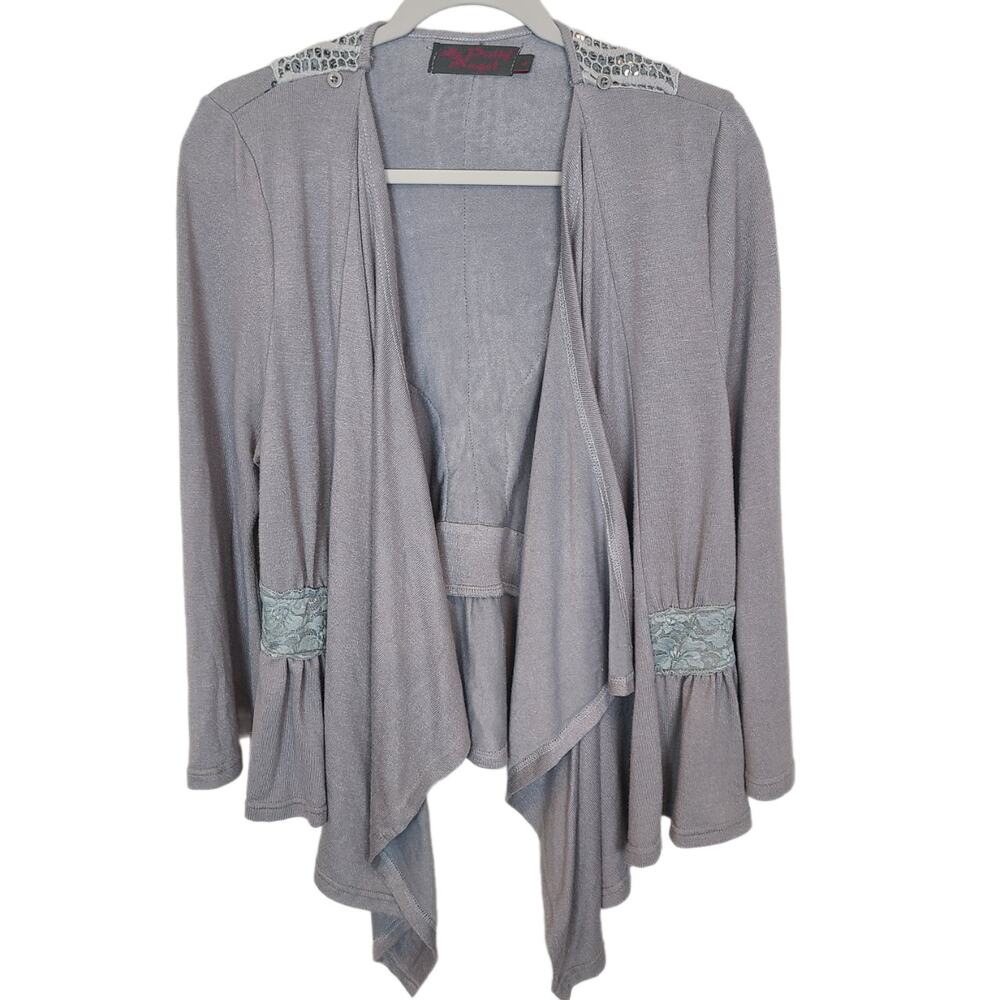 Vintage My Pretty Angel Y2K Floral Crochet Lace Fairy Grunge Open Cardigan Sz L